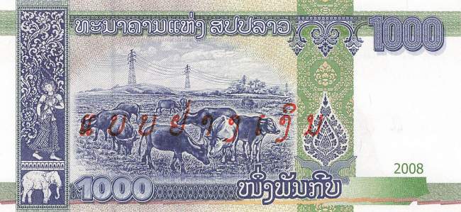 1000 Kip Laos 2008 p.39 Specimen